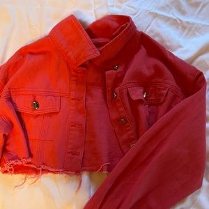 Pink denim cropped jacket